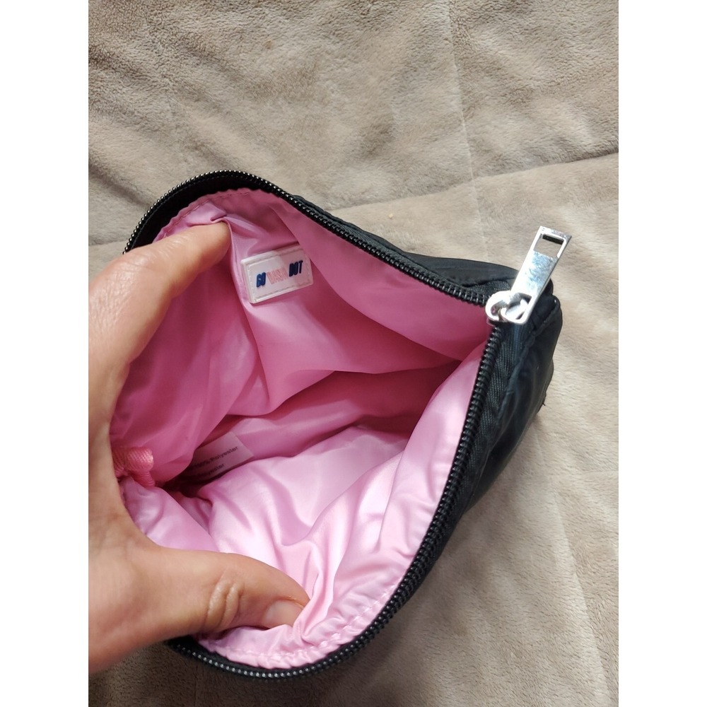 Newbeauty Black Thick Quilted Small Cosmetic‎ Bag Pink Lining 9x7" - Picture 2 of 7